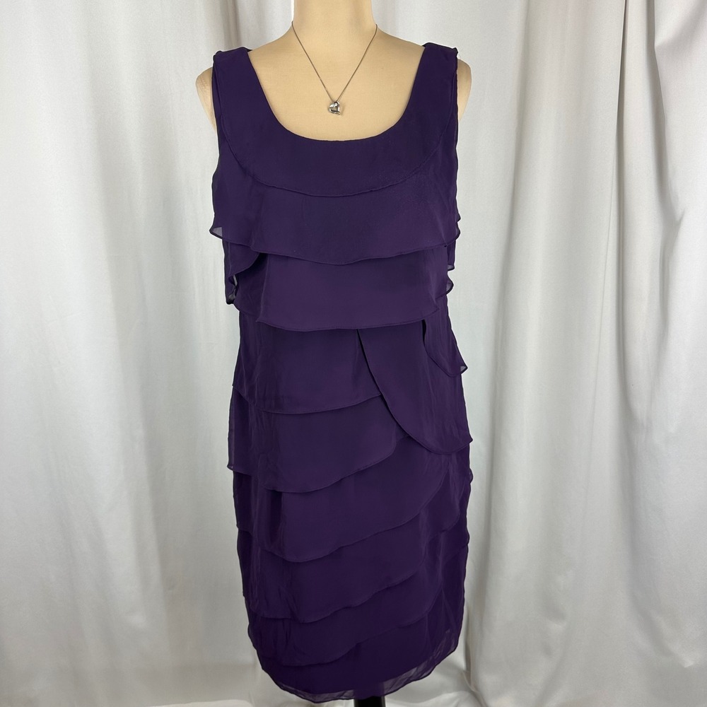 R&M Richards Purple Tiered Chiffon Cocktail Dress Women's Size 12